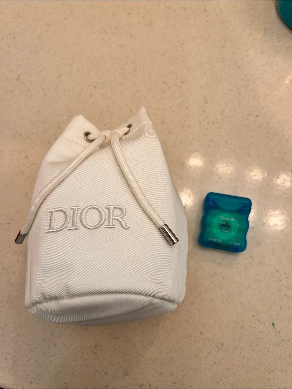 Dior Ivory Drawstring Cosmetic Pouch